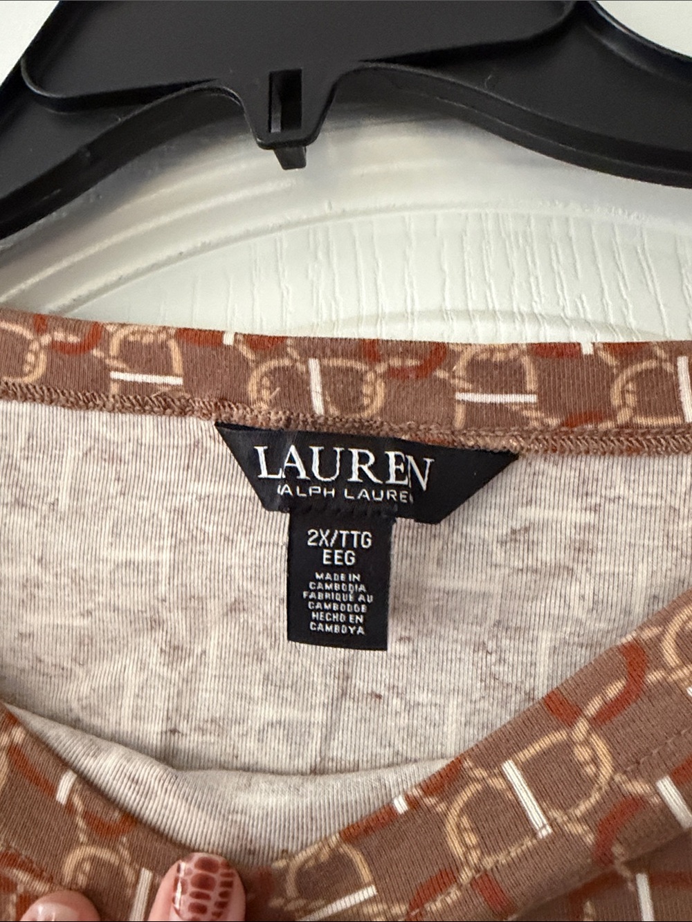 Lauren Ralph Lauren Rust Brown Geometric Short Sleeve Top - Picture 5 of 6